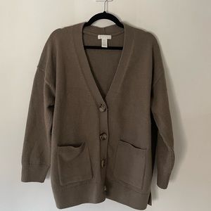 H&M Boxy Cardigan. Size M. Color is Dark Beige Melange.